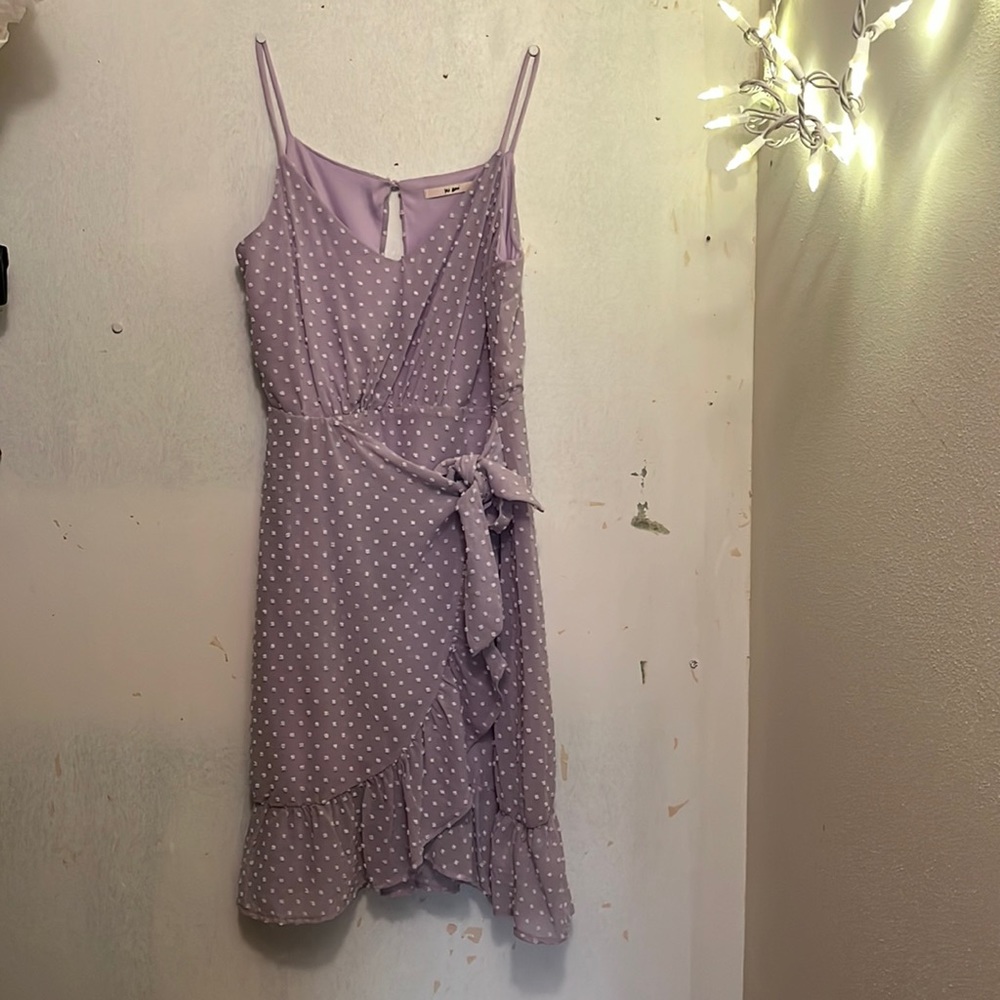 mi ami dress, purple with white polka dots, small
